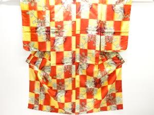 大正ロマン　市松に椿模様織り出し銘仙子供着物